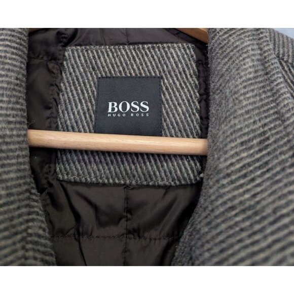 Hugo Boss Mens 44R Colbert Wool Blend Field Jacket Grey Tweed Epaulets - Picture 10 of 13